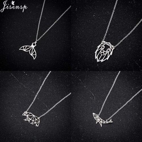 Jisensp Vintage Hollow Animal Pendant Necklace Delicate Origami Whale Tail Choker Necklace Fashion Jewelry for Women Girls