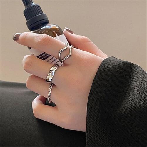 Three-piece Metal Geometry Ring Fashion Personality Hip-hop Punk Index Finger Ring Tail Ring Girl Women Jewelry Gift Accessories
