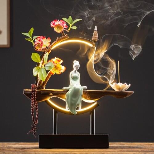 Chinese Style Waterfall Backflow Incense Burner Ladies Incense Holder Buddha Home Decor Ceramic Burner Handmade Flower Censer