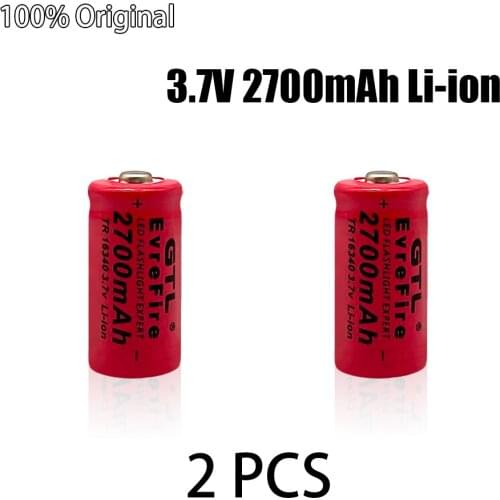 2700 mah rechargeable lithium ion battery, 3.7V, 16340, CR123A, 16340cr123a