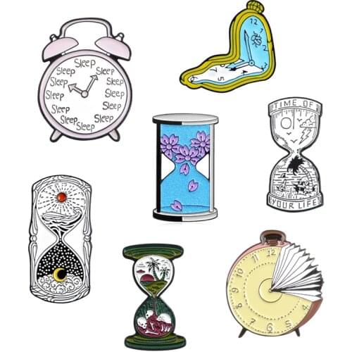 Cartoon Blue Hourglass Enamel Pins Custom Alarm clock Brooch Backpack Clothes Button Badge Time timer Jewelry for Friends Kids