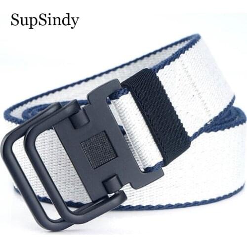 SupSindy Mens Canvas Belt Double Ring Alloy buckle Jeans belts Army military tactical belts for Men Cotton Waistband Male strap
