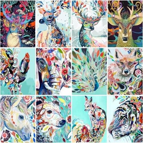 SDOYUNO Animals Oil Painting By Numbers Colourful Deer 60x75cm Paint By Numbers On Canvas DIY Frameless Handpaint Home Decor