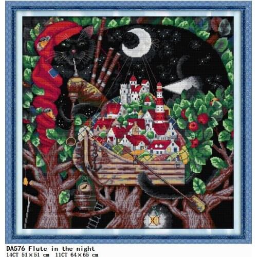 Cross Stitch Kit Stamped Flute In The Night Pattern Counted Embroidery Needlework 11CT 14CT Printed Canvas Thread Home Decor Set