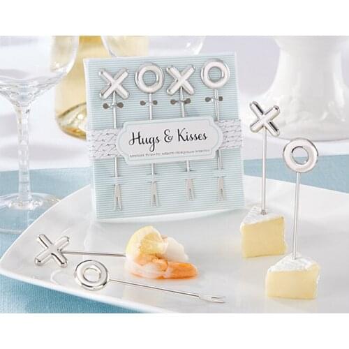 20boxes/lot Hugs and Kisses Stainless Steel Appetizer Picks XOXO Fruit Picks wedding bridal shower party favor Free shipping