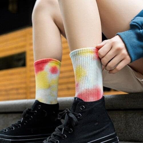 New Fashion Men and Women Socks Cotton Colorful High Quality Happy Funny Tie-dye Cute Art Harajuku Hip Hop Weed Girls Tube Socks