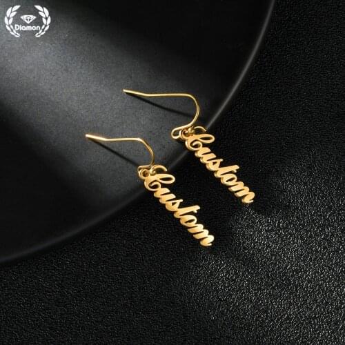 Diamon New Trendy Personalized Dangle Name Earrings for Women Customized Nameplate Stainless Steel Jewelry Party Girl Gift