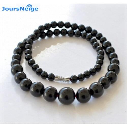 JoursNeige Natural Black Crystal Necklace Beads Size 6-14mm Tower Chain Necklace Lucky for Women Men Popular Jewelry