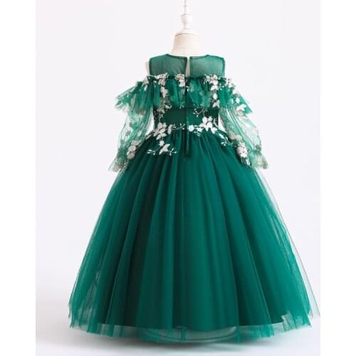 Summer Green Lace Bridesmaid Girl Party Wedding Dress Elegant Princess Kids Dresses For Girls Children Kids Clothes 4-14 Years