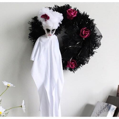 Entrance Door Wreath Ghost Hanging Garland Cloth Ghost Outdoor Halloween Scary Skull Party Horror Hanging Wreath Decor Pendant
