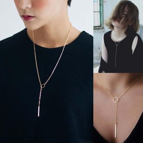 Popular Minimalist Bar stick Circle Jewelry Simple Long Dainty Necklace For Women Gift