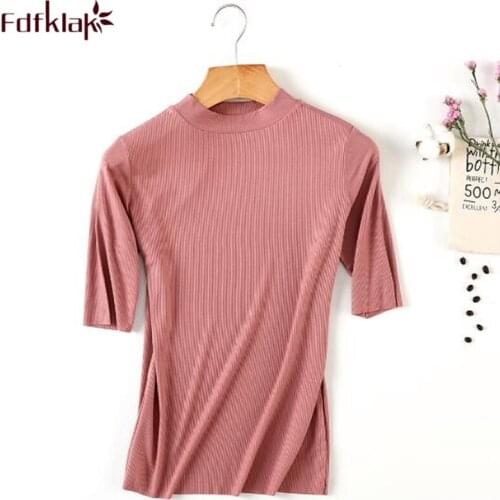Fdfklak Casual new t shirt women short sleeve cotton tshirt slim ladies top modal comfortable female T-shirt bottoming shirts
