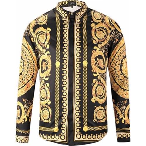 Spring Autumn Gold Shirt For Men Shirt High Quality Printed Shirts For Teenager Boys Young Mens Shirts Plus Size Streetwear