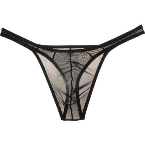 Mesh Thong Mens Underwear See Through Lingerie Male T-Back G-String Briefs Sexy Thin Jockstrap Low Rise U Pouch Mini Panties A5