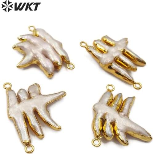 WT-C287 Natural Freshwater Pearl Connector Random Shape With Gold Electroplated Connector Sea Shell For Jewelry Making