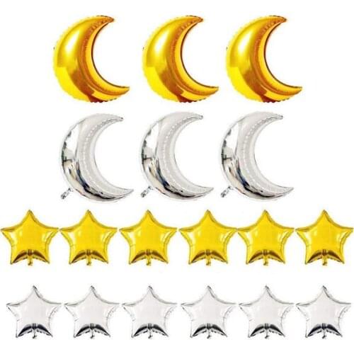 Crescent Moon Shaped Mylar Balloons 30 inch Moon and 18 Inch Star Party Balloons Pack of 18 for Birthday Party Anniversary