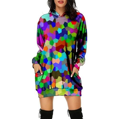 Angry Goldfish Halloween Fun Gift Long Pullover Female Sweatshirt Long Sleeve Loose Colorful Cube 3D Print Women Hoodies Plus