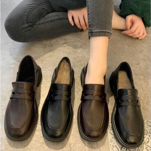 Student Girl Shoes JK Uniform Shoes PU Leather Block Heels Loafer Casual Work Shoes