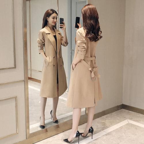 Lapel Double-breasted Windbreaker Female Long Section 2020 Autumn New Coat Korean Womens British Style Fashion Jacket f2427