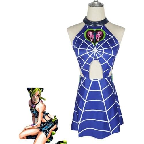 Anime JoJos Bizarre Adventure Jolyne Cujoh Kujo Cosplay Costume Women Sexy Blue Dress Halloween Carnival Uniforms Custom Made