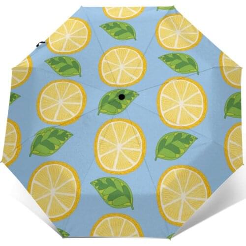 Wind Resistant Folding Automatic Umbrella Women Auto Yellow Lemons Green Leaves Windproof Umbrellas Rain For Men Parasol