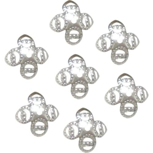 100-Piece Silver-color 4-Leaf Filigree Bead Caps Fitting Huge Beads for Jewelry Making(8mm)