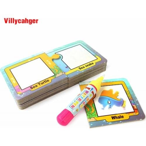 16pcs/set Marine Theme Water Drawing Cards with 1 pen Doodle Graffiti Cards Reusable Painting Toys Educational Toys for Kids