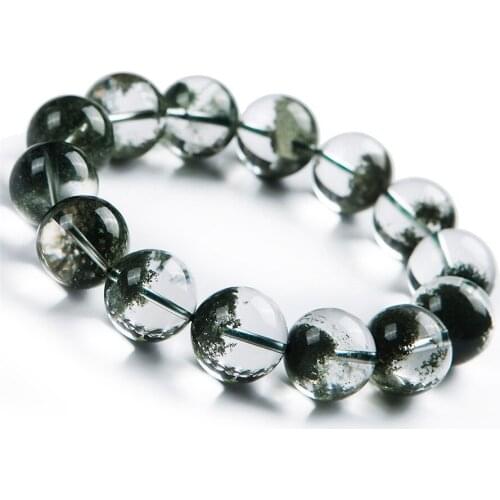 17mm Genuine Natural Green Phantom Quartz Bracelets Women Men Clear Healing Crystal Round Bead Power Bracelet