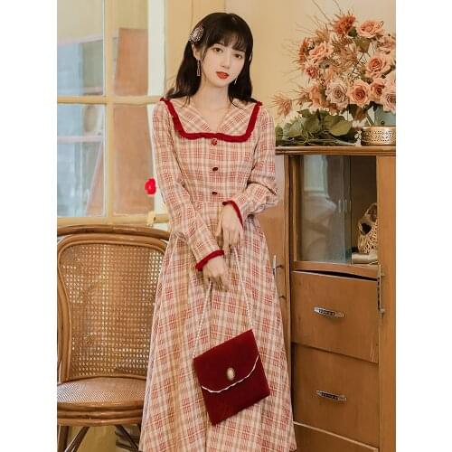 2020 new fashion womens clothing Full Plaid Vintage woman dress dresses for women