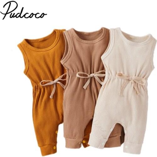 2021 Fashion Infant Baby Sleeveless Ribbed Solid Romper Jumpsuit Stylish Romper Jumpsuit for Kids Boys Girls 0-18M