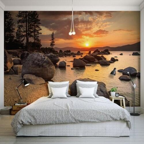 Custom 3D Beautiful Sunset Rock Seaside Landscape Murals Nature Wallpaper Restaurant Cafe Bedroom Living Room Home Decor Mural