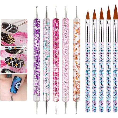 5/6/10Pcs UV Gel Nail Dotting Pen Drawing Painting Set DIY Design Nail Art Dotting Tools Manicure Accessories Acrylic Nail Brush