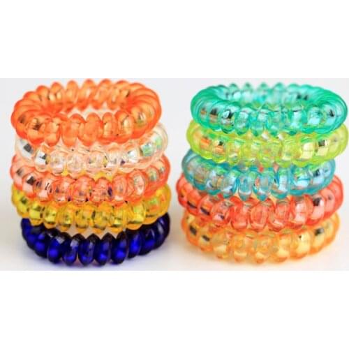 5cm 5cm Women Girls Plastic Triangle Spiral Hair Ties Rope Telephone Wire Traceless Coil Glitter Gradient Colorful Ponytail