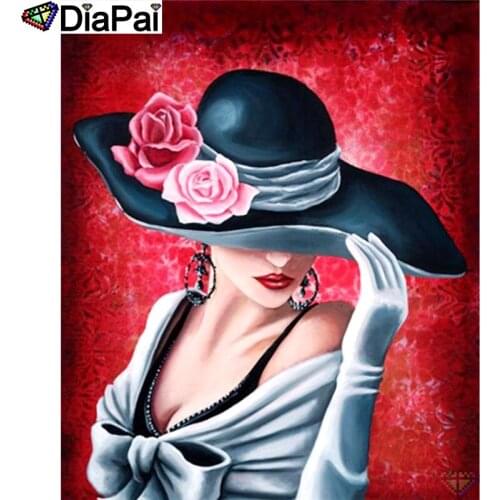 DIAPAI Diamond Painting 5D DIY 100% Full Square/Round Drill "Beauty hat flower" Diamond Embroidery Cross Stitch 3D Decor A24553