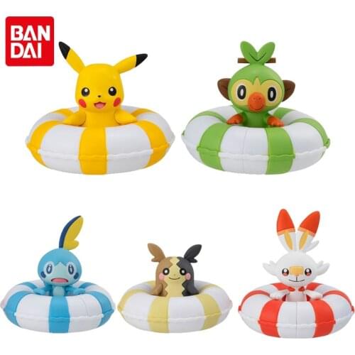 Bandai Genuine Gacha Pokemon Floating swimming ring Anime Figure Pikachu Scorbunny Sobble Grookey Morpeko Action Figure Toys