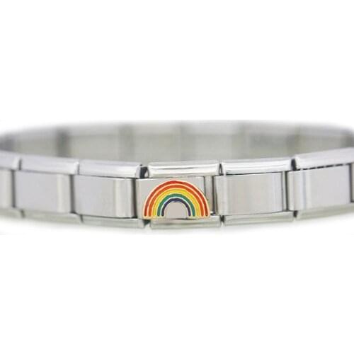 Stainless Steel Wholesale Composable links bracelet Classic 9mm I Love Rainbow Italian charm link bracelet fit Zoppini Nomiation