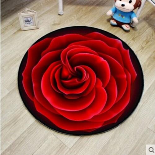 Wear-proof Non-Slip Round Carpet For Bedroom 3D Flower Printed Computer Chair Area Rug Tea Table Mat Kids Living Room Carpet