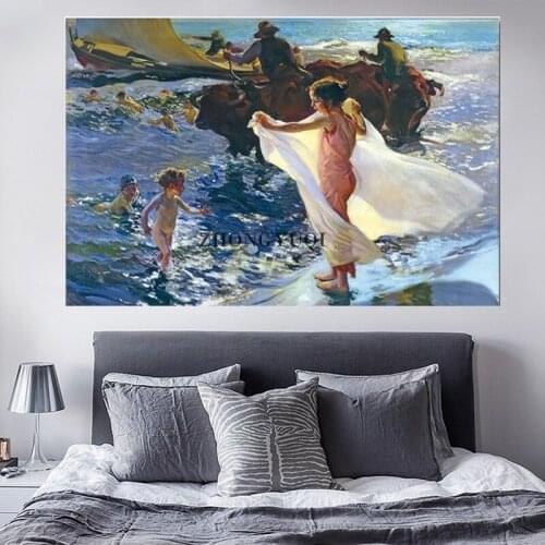 Colorful Bathing Time Joaquín Sorolla Bastida Pictures Art Poster Print Wall Art Canvas Painting For Home Living Room Decoration