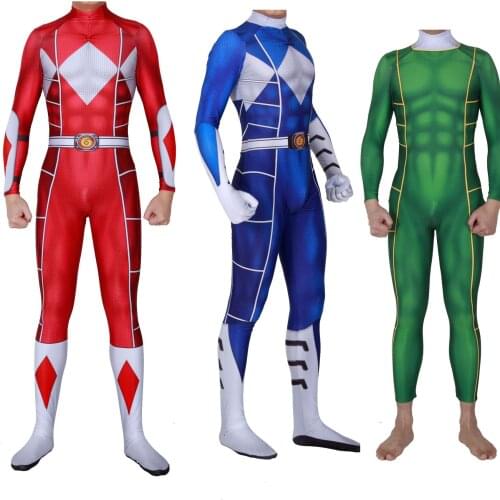 3D Print Kyoryu Sentai Zyuranger Ranger Cosplay Costume Red/Blue/Green Rangers Bodysuit Cheap Zentai Suit