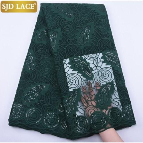 SJD LACE Green Milk Silk Lace High Quality African Lace Fabric With Sequins French Mesh Laces Fabric For Party Dress SewingA1882