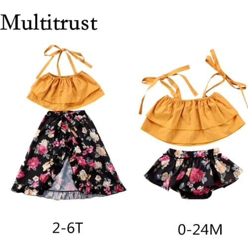Citgeett Summer Cute Toddler Baby Kid Girl Sister Strap Off Shoulder Top Floral Short Skirt Floral Outfits Vest Set
