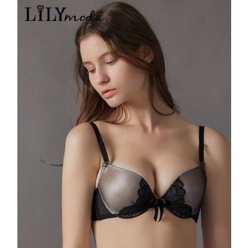 Lilymoda 2018 Sexy Temptation Butterfly Lace Bra For Women Ladies 3/4 Cup Push Up Underwear Female Brassiere Lingerie Breathable