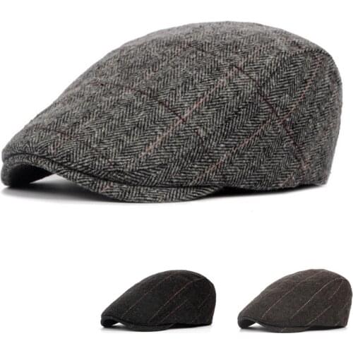 2019 Autumn Winter Men Cap Hats Berets British Western Style Wool Advanced Flat Ivy Cap Gatsby Classic Vintage Striped Beret Cap