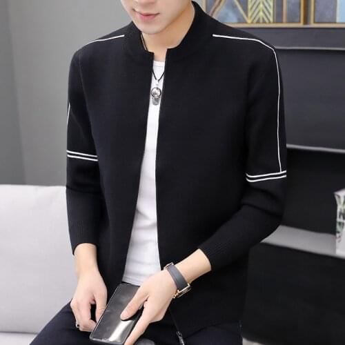 Zipper Mens Knitwear Sweater Coat Oversize Cardaigan Homme Sweater Casual Striped Black Sweater Men Autumn Winter Male Clothes
