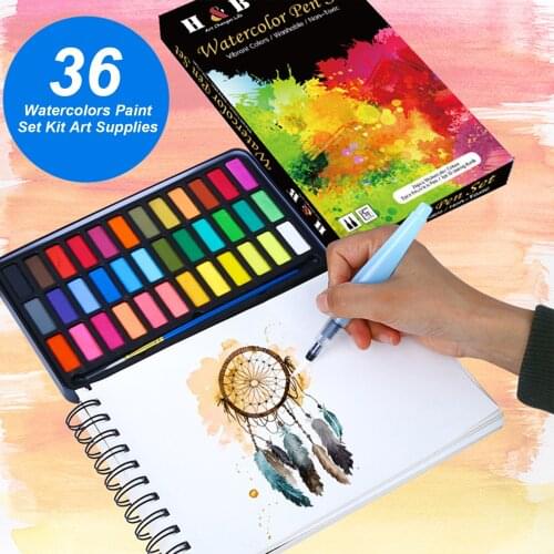 36 Watercolors Paint Set Kit Brush Paintbrush Fountain Pen Pninting Book Art for Artists Beginners Students Adults Drawing