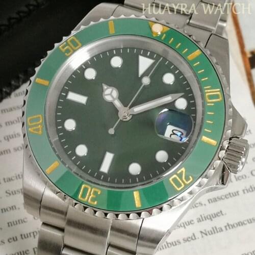 2021 new mens mechanical watch stainless steel sapphire glass automatic winding movement mens green dial ceramic bezel inlay
