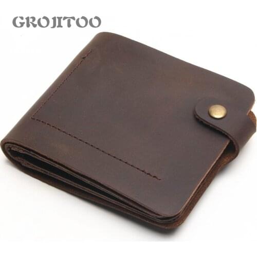 GROJITOO New crazy horse leather man wallet cross purse short wallet genuine leather cowhide style card holder wallet