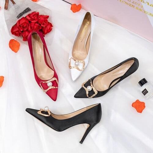 BaoYaFang New Pointed Toe women wedding shoes Bridal High heels shoes ladies party dress shoes woman Fashion High Pumps