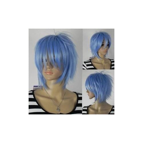 Shun Peluca perruque Short Pale Blue Straight Spiky Unisex Full Hair Cosplay Synthetic Wig Unisex Ladies Synthetic hair Wigs