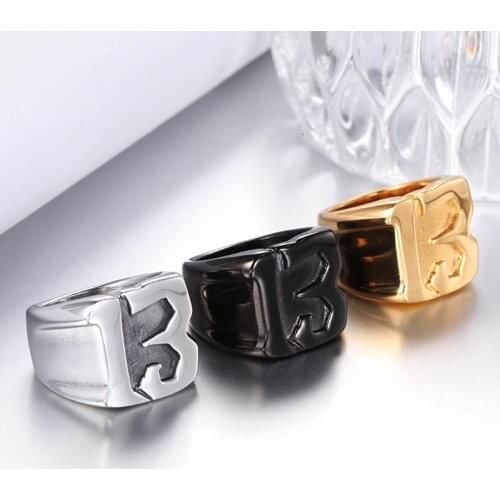 Simple Lucky 13 Ring Mens Womens 316L Stainless Steel Punk Biker Rings Hip Hop Jewelry Best Gift for Friend Wholesale
